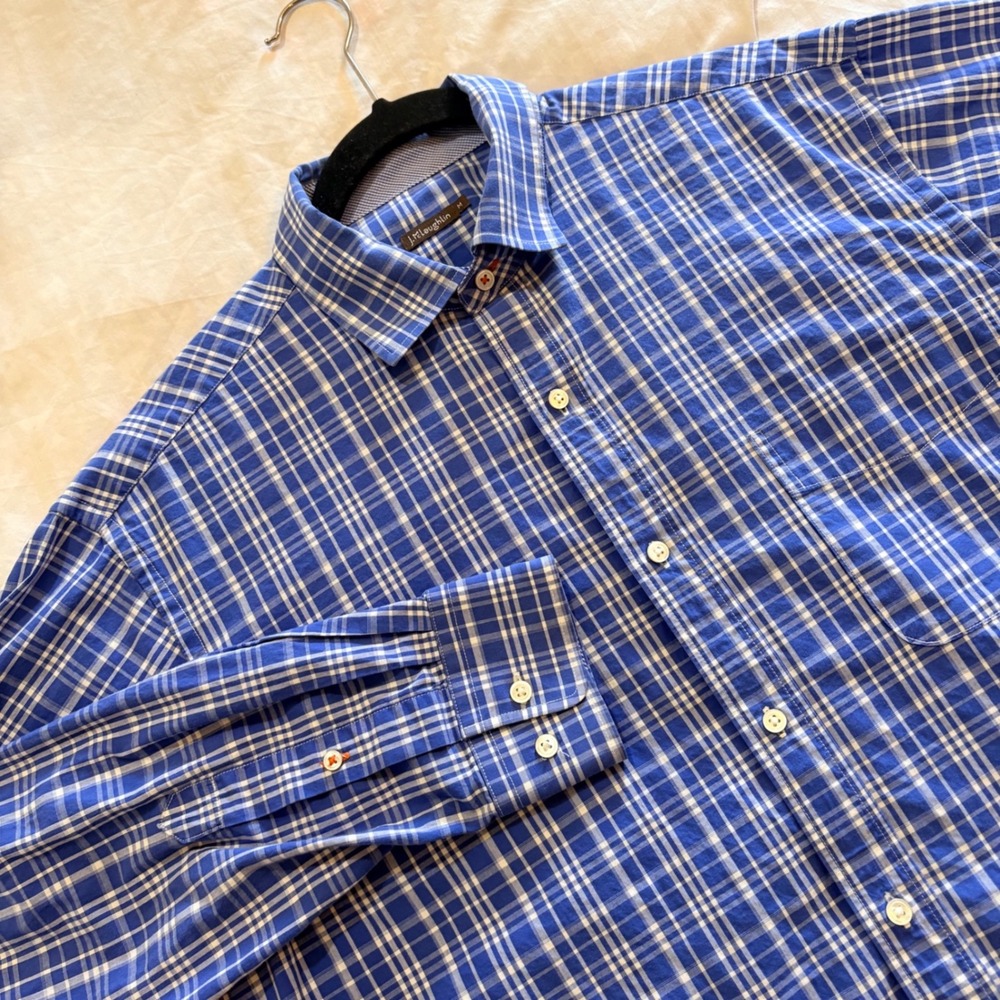 J.McLaughlin Mens Blue White Plaid Cotton Button‎ Down Shirt Medium RN 16859